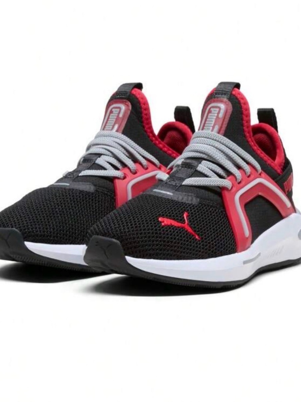 Puma Kids Black and Red Knit Slip-On Sneakers